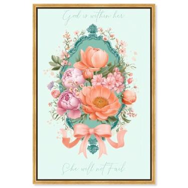 Imagem de God is With Her Impressão em tela floral Jesus Wall Art por Art Remedy, moldura dourada, 50 x 76 cm