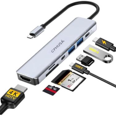 Imagem de Adaptador multiportas USB-C Hub 7 em 1 – 4K @ 30Hz HDMI, USB 3.0, USB 2.0, carregamento PD 100W, leitor de cartão SD/TF – Estação de ancoragem USB-C para dispositivos MacBook Pro/Air, Chromebook, Dell
