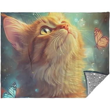 Imagem de Cobertor floral personalizado de borboletas de gato Ragdoll 178 cm x 139,7 cm cobertor de sofá adulto para homens e mulheres cobertores macios de flores
