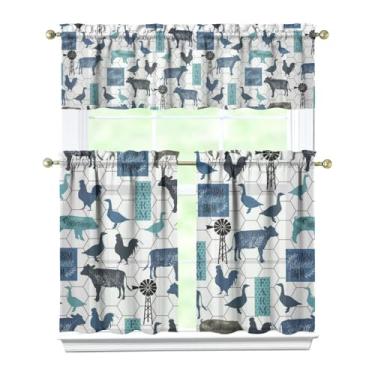 Imagem de Tapesb Conjunto de cortina e saia de cozinha de fazenda rural 3 peças engraçadas pequenas cortinas de janela sobre a pia essenciais para decoração de cozinha, quarto, lavanderia, 70 x 91 cm