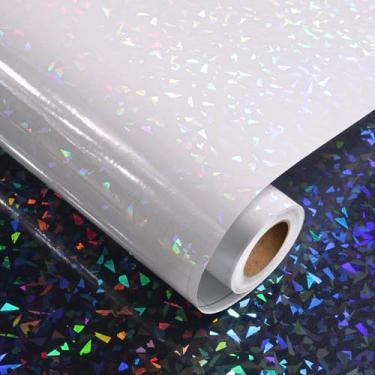Imagem de Decotalk Papel adesivo holográfico geométrico holográfico holográfico vinil transparente autoadesivo impermeável iridescente papel geométrico folhas laminadas holográficas 45 x 304 cm filme de