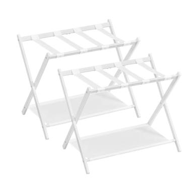 Imagem de SONGMICS Suporte Para Malas Quarto De Hóspedes, Conjunto 2, Com Prateleira, Estrutura Aço, Dobrável, Fácil Guardar, Hotel, Quarto, Branco-Nuvem Urlr003W02
