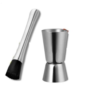 Imagem de Kit Bar Profissional Inox – Dosador Duplo + Socador de Bebidas + Colher Bailarina | Drinks Perfeitos em Casa - Kit coqueteleira(2pçs -Dosador + Socador)