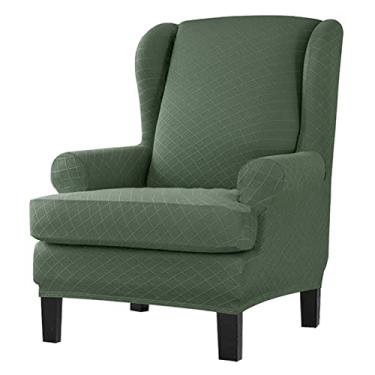 Imagem de Capas de poltrona, 2 peças, capas de cadeira de asa elástica, capas de elastano, capas de sofá com encosto para poltrona, antiderrapante, protetor de móveis para sala de estar, verde