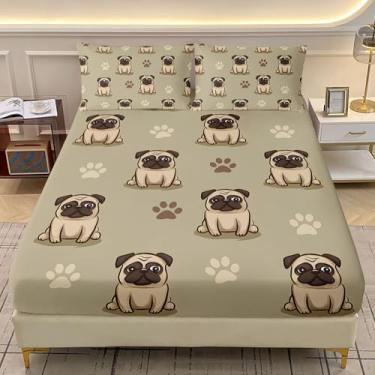 Imagem de AILONEN Jogo de lençol solteiro com desenho fofo de cachorro, tamanho GG, para crianças e adolescentes - Jogo de cama com tema de animal kawaii - lençol com elástico e 2 fronhas