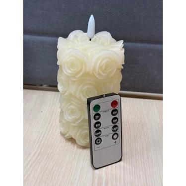 Imagem de LUSHARBOR Velas de pilar sem chama rosa marfim com controle remoto, vela operada por bateria com escultura em relevo de rosa marfim, perfeita para o dia dos namorados e decorações de encontros