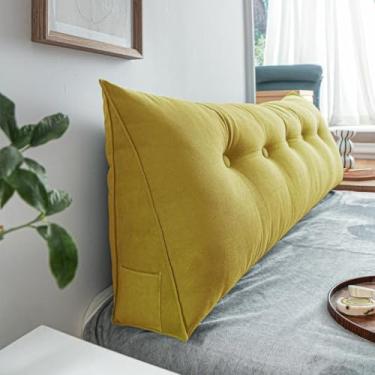 Imagem de Almofada triangular de cunha para cabeceira de cama, almofadas de cunha, almofada reforçada, encosto triangular com bolso lateral para sofá-cama, amarelo, 120 x 20 x 50 cm
