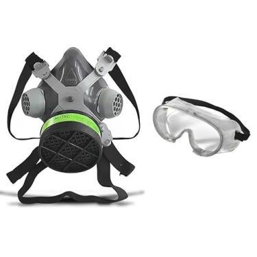 Imagem de Máscara Respiratória para Pesticida e Agrotóxicos com Óculos de Proteção, Filtro de Carvão Ativado