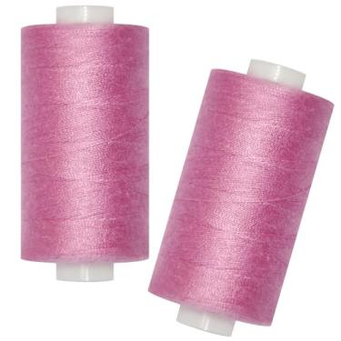 Imagem de Linha de costura multiuso - 2 carretéis de linha de costura manual de poliéster para máquina de costura para costura manual e à máquina (rosa cíclame claro, 2 carretéis)