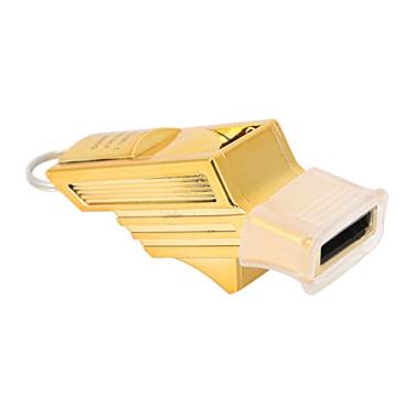 Imagem de Cryfokt Apito de Treinamento de árbitro ABS de Alta Frequência para Futebol, Basquete, Vôlei, Apito de Anel de Metal Durável Com Cabide de Nylon Ajustável, Ideal para árbitros e Treinadores (Dourado)