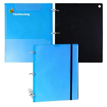 Imagem de Tashkummy Fichário de prancheta giratória de 3 anéis de 360°, fichários dobráveis de 2,5 cm para 21,6 cm x 28 cm, capa personalizável para casa, escola, escritório - azul