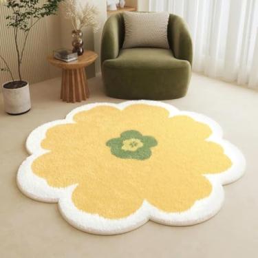 Imagem de Tapete de pelúcia macio e fofinho em formato de flor, tapete simples para decoração de sala de estar, lavável, para quarto, cabeceira (tamanho personalizado/A)