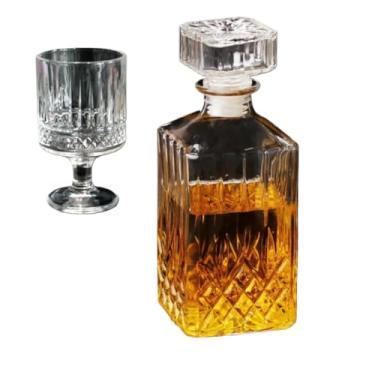Imagem de Kit Garrafa Decanter Vidro Whisky Licor 1L + 2 Taça 300ml Premium
