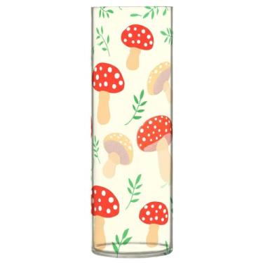 Imagem de CEBUGI Vaso de flores com folhas de cogumelo 10 x 30 cm, vaso cilíndrico para flores, vaso transparente inquebrável para decoração de casa de festa de casamento