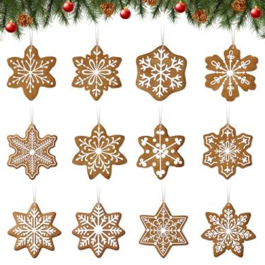 Imagem de Arosche Decorações de árvore de Natal, 24 peças, enfeites de árvore de floco de neve de gengibre de madeira Feliz Natal, engraçados, enfeites de Natal para pendurar em casa, manto, lareira, artigos de