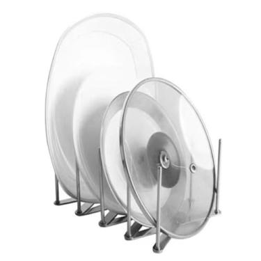 Imagem de Prateleiras de Cozinha Rack Tampas Pratos Metal Solução Armazenamento Prática e Estilosa para Panelas Tabuas Corte Utensílios Organizador Economizar Espaço Base Forte Estável Acessório Armário Baixo C