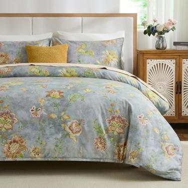 Imagem de Cozaline Conjunto de capa de edredom 100% algodão Queen Size Farmhouse Boho com fecho de zíper e laços de canto, conjunto de cama ultramacio e respirável de 3 peças para todas as estações