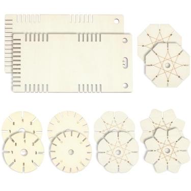 Imagem de AHANDMAKER 12 peças de discos de trança de madeira, kit de tear de tecelagem DIY com 6 estilos para fazer pulseiras, projetos de artesanato, decoração de presente de aniversário de Natal