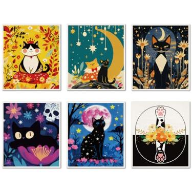 Imagem de CREATCABIN 6 Panos de prato suecos de gato preto para cozinha reutilizáveis panos de prato suecos panos de prato de gato absorventes laváveis pano de esponja de limpeza de celulose sem odor para mesa