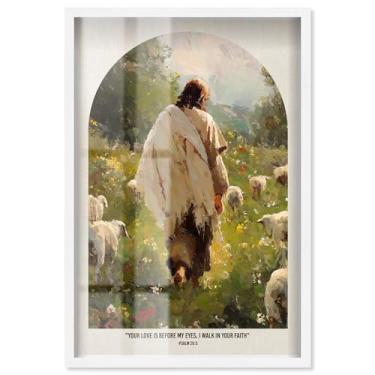 Imagem de Your Steadfast Love Shadowbox Print Jesus Wall Art por Art Remedy, moldura branca, 43 x 63 cm