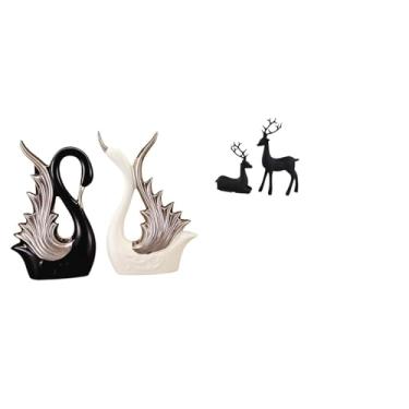 Imagem de Whtkoph Elegantes Estatuetas de Cisne E Veado, Esculturas em Cerâmica E Resina para Mesa, Prateleira, Aniversário, Lareira, Sala de Estar, Escritório,