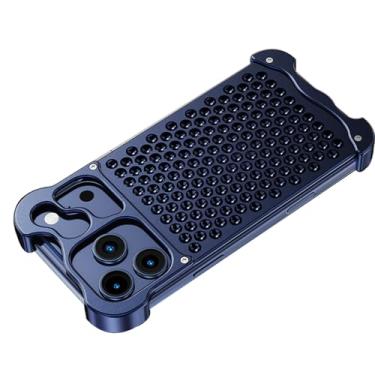 Imagem de LYJSMGZ Capa de metal para iPhone 17 Pro Max/Air/17 Pro/17, malha respirável, favo de mel, fina, à prova de choque, dissipação de calor, capa sem moldura, azul, 17 Pro Max