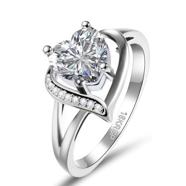 Imagem de QOBEBOTA Anéis de noivado românticos banhados a ouro preto 18K coração zircônia cúbica anéis de compromisso para ela anel de casamento de ouro presentes de aniversário anel de declaração para