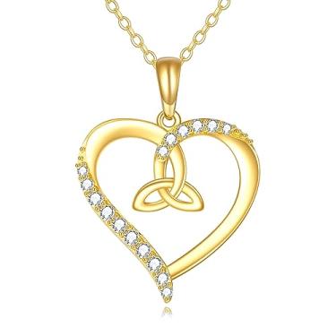 Imagem de KECHO Colar de nó celta de ouro 14K para mulheres pingente amuleto joias irlandesas presentes de aniversário para esposa filha mãe, Ouro, Zircônia cúbica