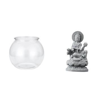 Imagem de Whtkoph Vaso Pequeno E Transparente para Aquário, Decoração de Mesa para Escritório com Estátua de Guan Yin, Escultura de Buda Feng Shui, Peça Central.