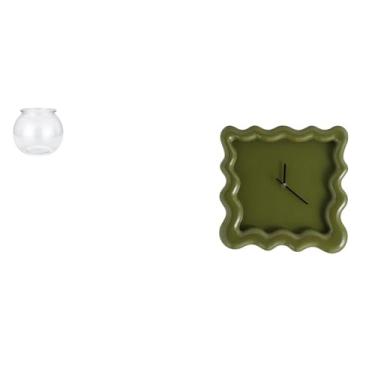 Imagem de Whtkoph Ornamento Transparente para Aquário Pequeno, Tigela de Aquário, Vaso, Mesa, Relógio de Parede Quadrado, Decoração, Presentes, Relógio de Parede Silenc