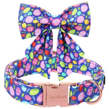 Imagem de Unique Style Paws Coleira de cachorro do dia de Páscoa com laço colorido ovo coelho coleira de cachorro gravata borboleta para cães grandes, médios e pequenos