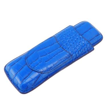 Imagem de GLOGLOW Bolsa de Transporte Porta-Charutos de Couro Macio, Umidificador Portátil Vintage para Homens, Comporta 2 Charutos e Cortador, Presente para As Necessidades Diárias do Dia Dos Pais (Azul)