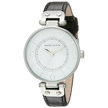 Imagem de Anne Klein Relógio feminino com pulseira de couro, Preto, One Size, 10/9169WTBK