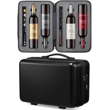 Imagem de Mala de viagem de vinho para 4 garrafas de vinho padrão - Bagagem de garrafa de proteção total de 360 graus para avião, carro, transporte ao ar livre - resistente a impactos, resistente, à prova