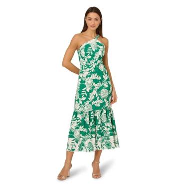 Imagem de Adrianna Papell Vestido midi de um ombro só, Verde/branco, 40