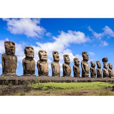 Imagem de Baocicco 2,1 x 1,5 m Vista de Moais AHU Tongariki Pano de fundo da ilha de Páscoa Ilha do Chile Fundo fotográfico Feliz Páscoa Viagem Tempo de lazer Vocação Turista Crianças Adultos Retrato Studio