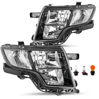 Imagem de Substituição do conjunto de faróis para Ford Edge 2007 2008 2009 2010 Farol de cabeça de halogêneo com lâmpadas lado do motorista e do passageiro, lente transparente de canto transparente com caixa