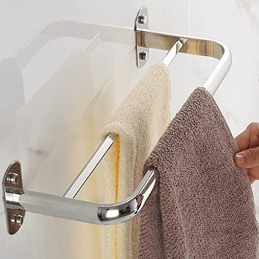 Imagem de Toalheiro duplo de aço inoxidável cromado polido para banheiro, suporte de varão de toalha, trilho redondo montado na parede para quarto, cozinha, sala de estar