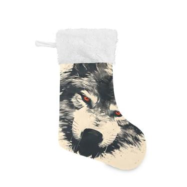 Imagem de ATTX Meias de Natal com cabeça de lobo, suportes de presente brancos de pelúcia para decorações de festas de fim de ano (48 cm, pacote com 2) #204