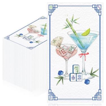 Imagem de MOIZYNG 100 guardanapos de coquetel Mahjong, guardanapos de papel descartáveis de 2 camadas Mah Jongg toalhas de mão decorativas para convidados para festas de fim de ano, noites de jogo, aniversário