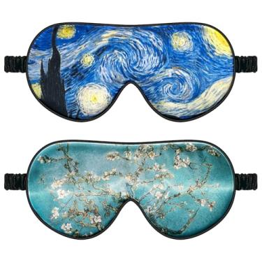 Imagem de 2 Máscaras de dormir de seda com faixa elástica, sem pressão para pálpebras e cílios, para dormir à noite, viagens e sonecas, dormir, viajar, cochilar (rosas selvagens e esqueleto com cigarro ardente)