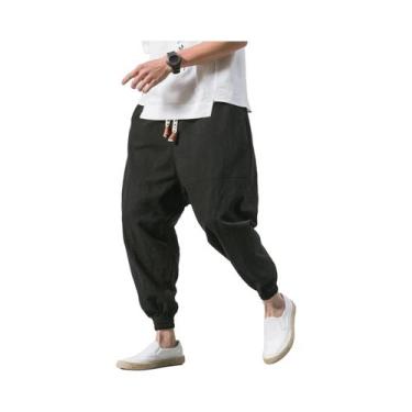 Imagem de Calças Harem Masculinas Oversize Casuais De Linho Soltas De Alta Quali