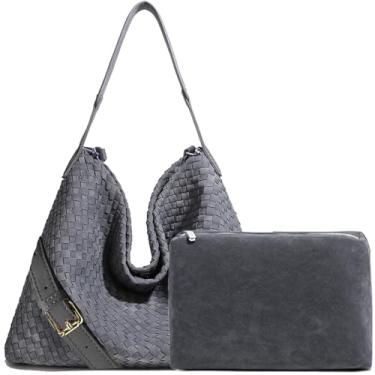 Imagem de JINMANXUE Bolsa feminina Boston, bolsa Hobo de tecido e bolsas, bolsa mensageiro feminina, bolsa tiracolo de ombro moderna, Cinza avançado