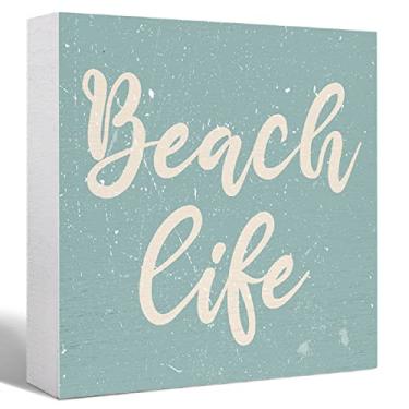 Imagem de SJNH Placa De Madeira Com Tema Praia - Decoração Verão Para Casa, Escritório, Mesa, Cubículo E Mesa