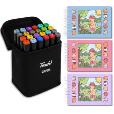 Imagem de Kit Livro De Colorir + Canetinhas Touch 24 Cores Ponta Dupla