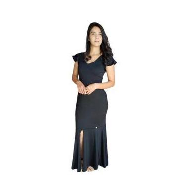 Imagem de Vestido Feminino Longo Fenda Gola V Manga Curta Modal Crista - vivi ra