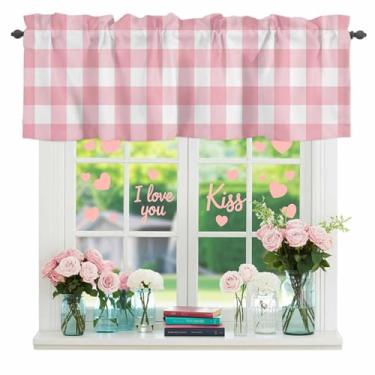 Imagem de Cortinas de cozinha de dia dos namorados, sanefas para janelas, amor romântico, bolso para varão, tratamento de janela para cozinha/sala de estar/quarto/banheiro, decoração dos namorados, 137 x 45 cm