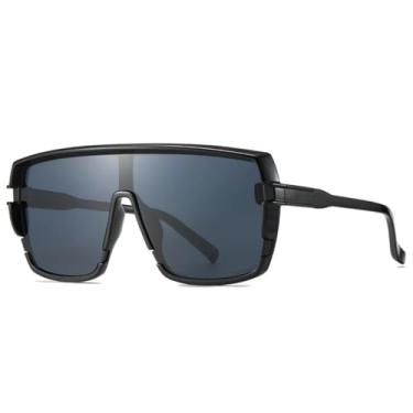 Imagem de Óculos de Sol de Luxo Oversized Unissex Estilo Vintage Esportivo (Preto)