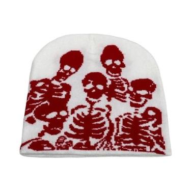 Imagem de Chapéu Bucket De Lã Com Estampa De Caveira Em Cores, Quente E Confortá