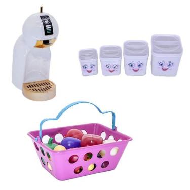 Imagem de Kit Cozinha Menina Infantil Brinquedo Cafeteira Mercado 18pç - Altimar